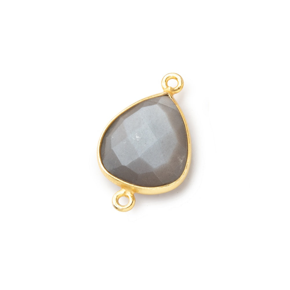  16x14mm Vermeil Bezel Platinum Grey Moonstone faceted pear Connector 1 piece 