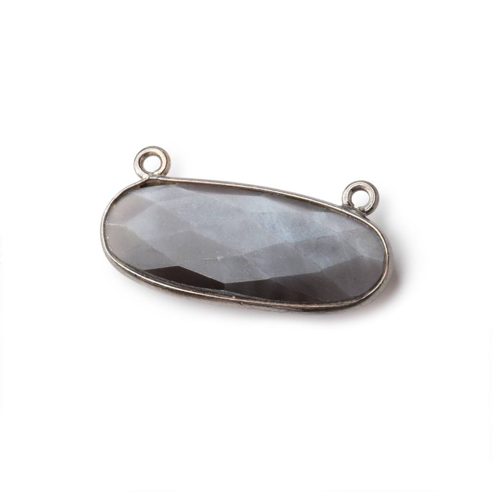  28x11.5mm Black Gold .925 Bezel Dark Platinum Grey Moonstone Oval East West Connector 1 piece 