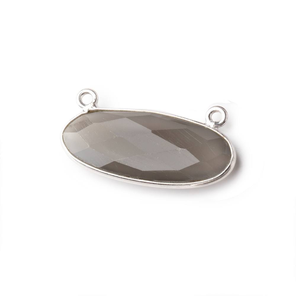  28x11.5mm Silver .925 Bezel Dark Platinum Grey Moonstone Oval East West Connector 1 piece 