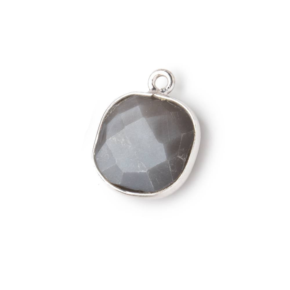  13x13mm Silver .925 Bezeled Platinum Grey Moonstone faceted pillow Pendant 1 piece 