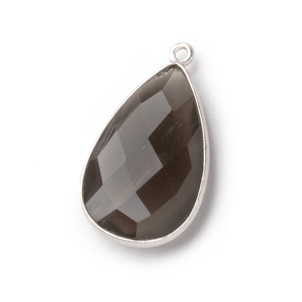  26x17mm Silver .925 Bezel Platinum Grey Moonstone faceted pear Pendant 1 piece 