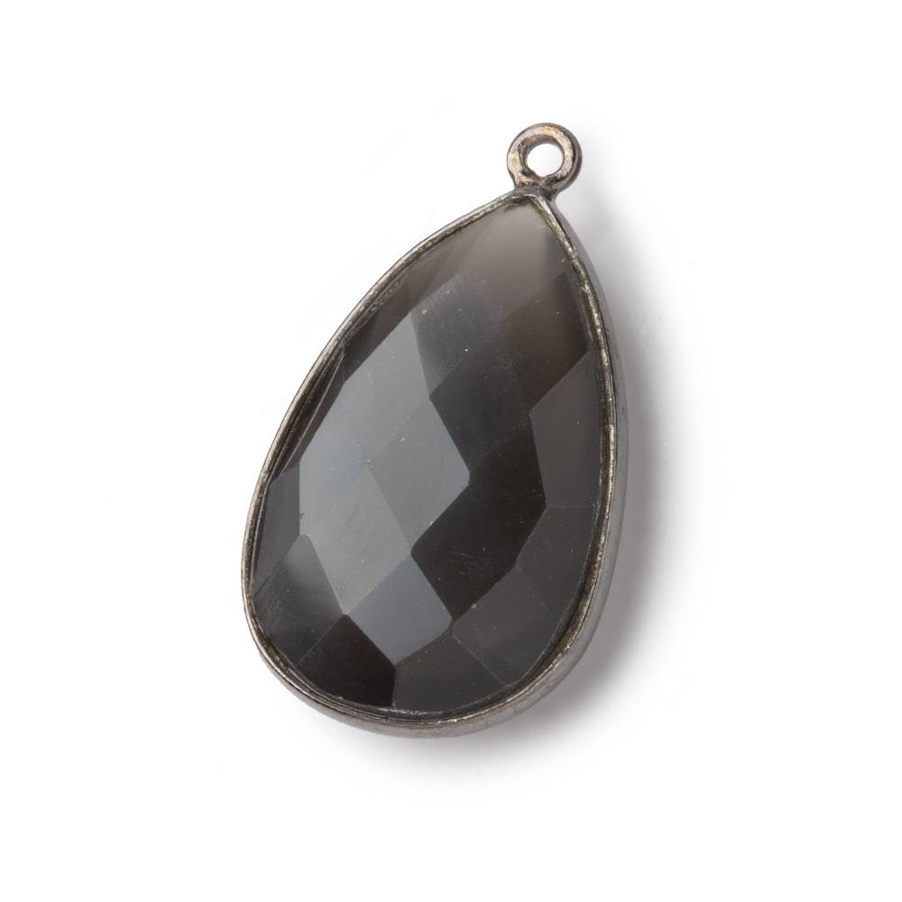  26x17mm Black Gold .925 Bezel Platinum Grey Moonstone faceted pear Pendant 1 piece 