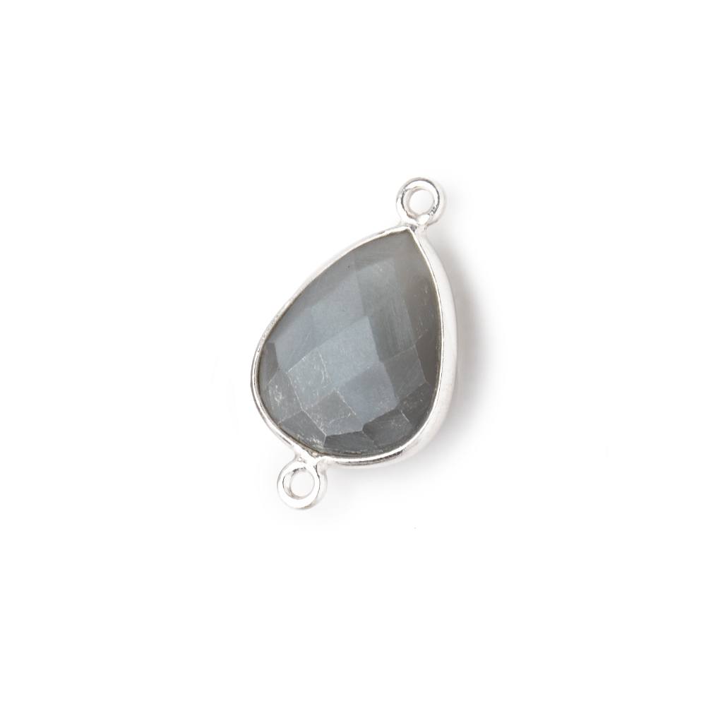  16x14mm Silver .925 Bezel Platinum Grey Moonstone faceted pear Connector 1 piece 