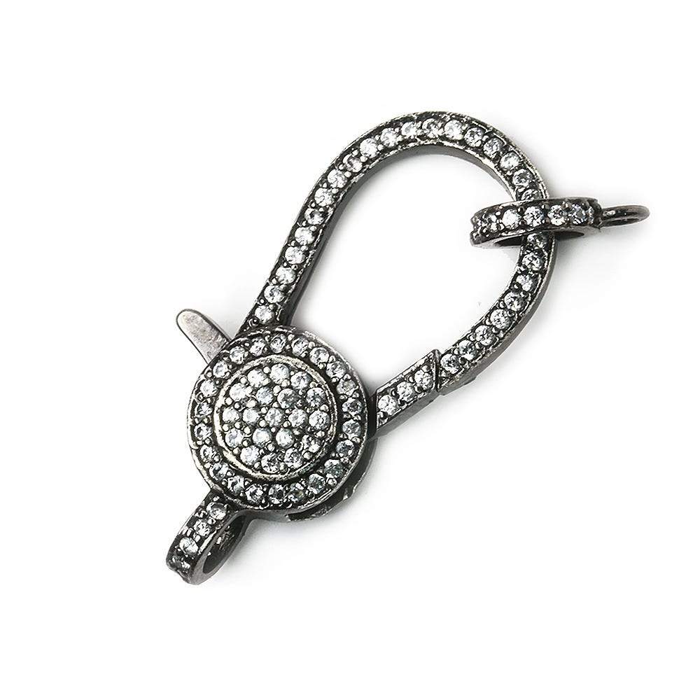  33.5x16mm Black Gold .925 Silver CZ Coin Lobster Clasp with CZ Ring 1 piece 