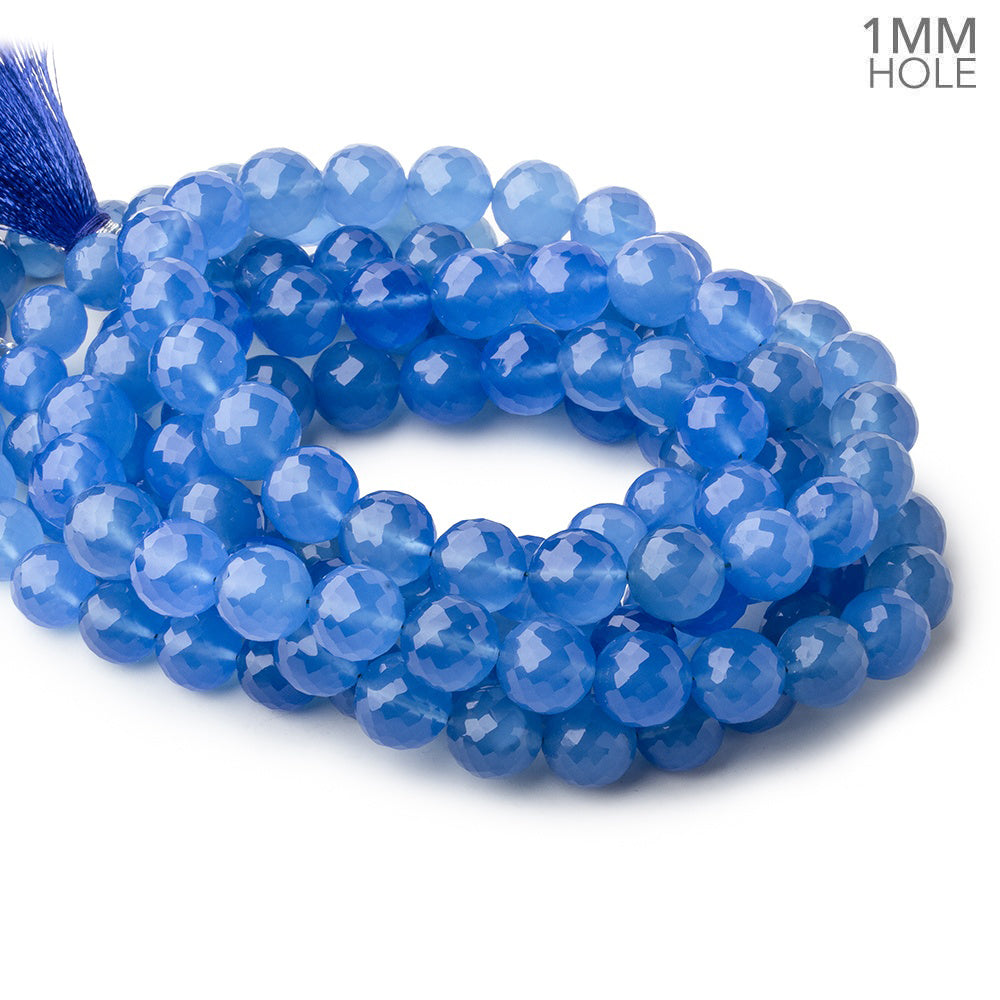  8-10mm Santorini Blue Chalcedony faceted rounds 16 inch 47 large hole beads 
