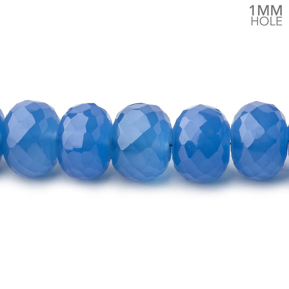  8-10mm Santorini Blue Chalcedony faceted rondelles 16 inch 60 large hole beads 