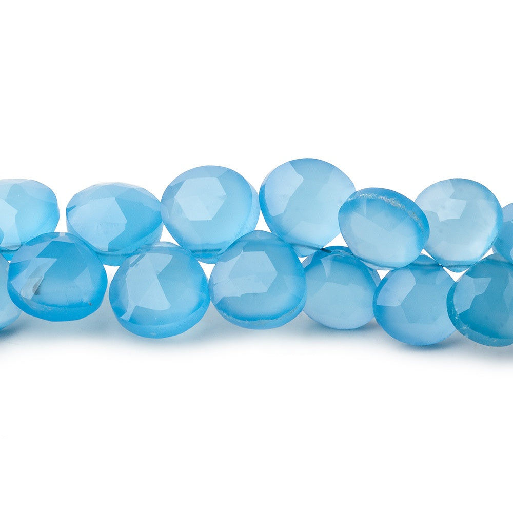  7.5mm Santorini Blue Chalcedony faceted hearts 8 inch 57 beads 