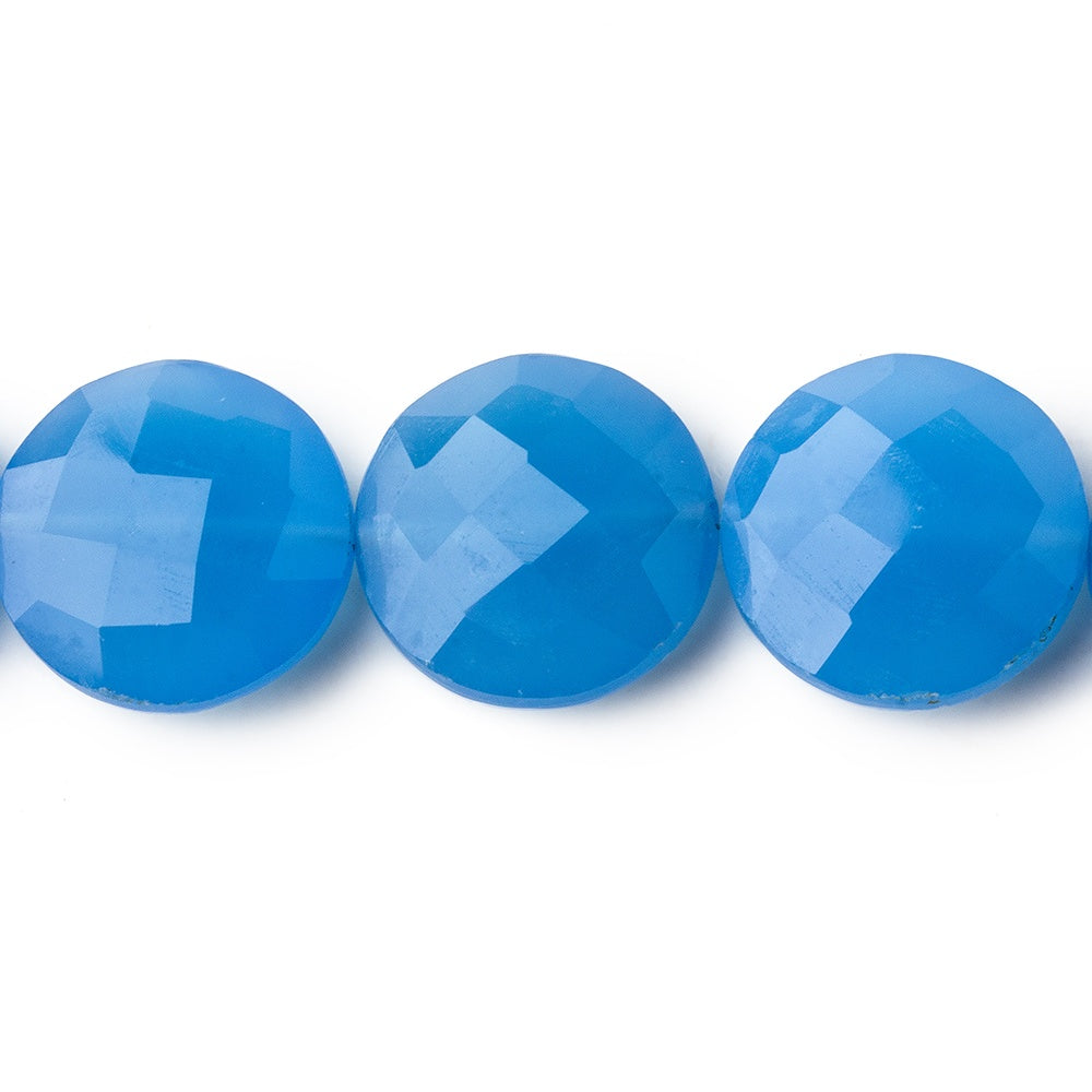  14mm Santorini Blue Chalcedony faceted coins 8 inch 13 beads 