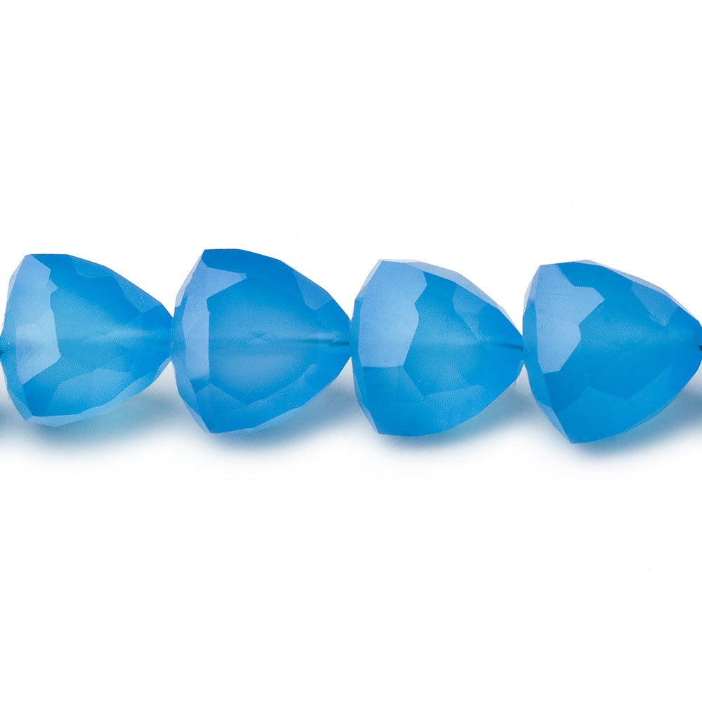 9mm Santorini Blue Chalcedony straight drilled faceted trillions 8 inch 22 beads 