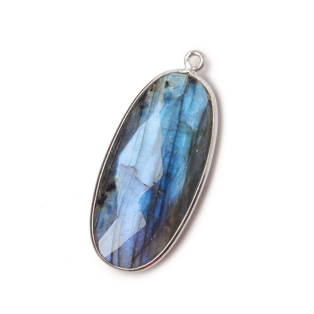 34x16mm Silver .925 Bezeled Labradorite faceted Oval Pendant 1 piece 