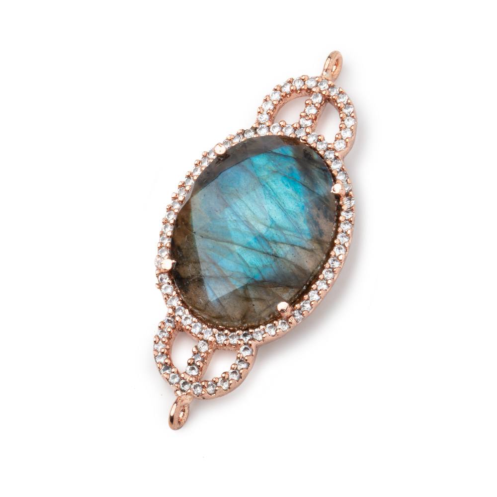  34x18mm Rose Gold Bezel CZ & Labradorite Edwardian Oval East West Connector 1 focal bead 