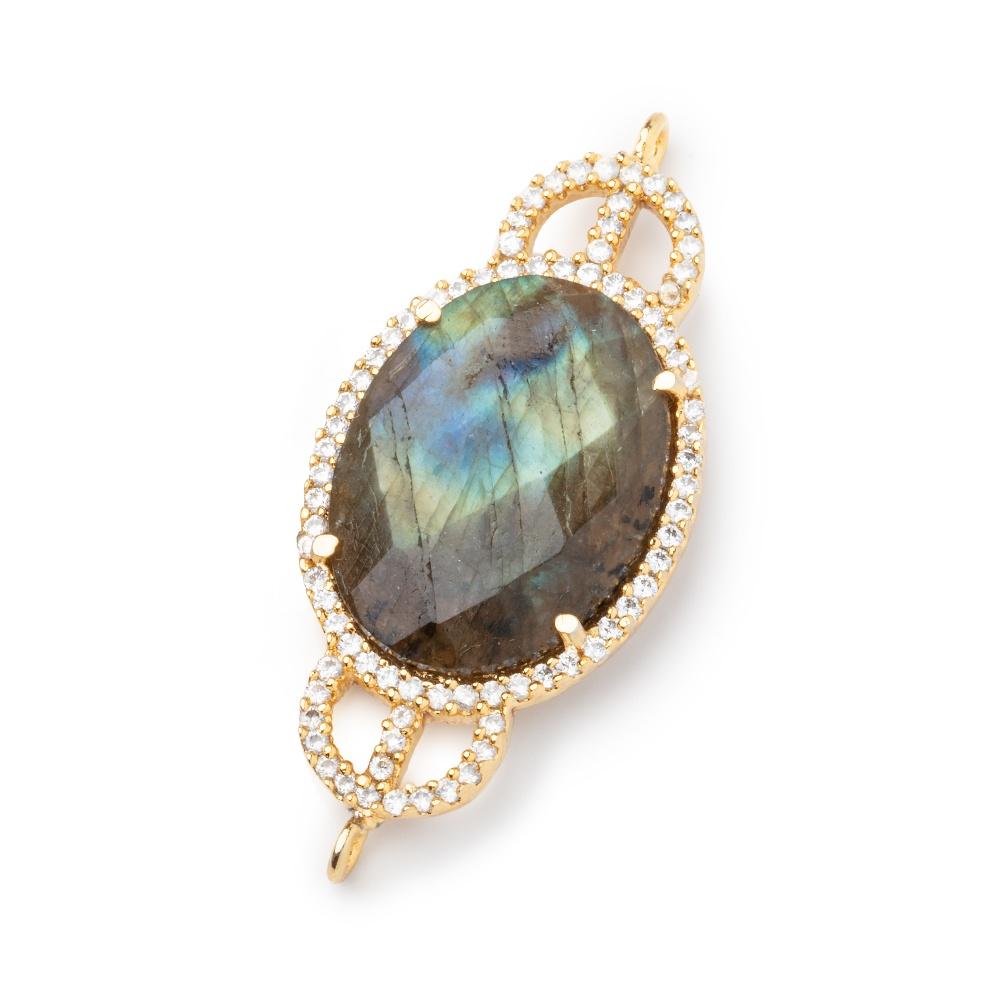  34x18mm Vermeil Bezel CZ & Labradorite Edwardian Oval East West Connector 1 focal bead 
