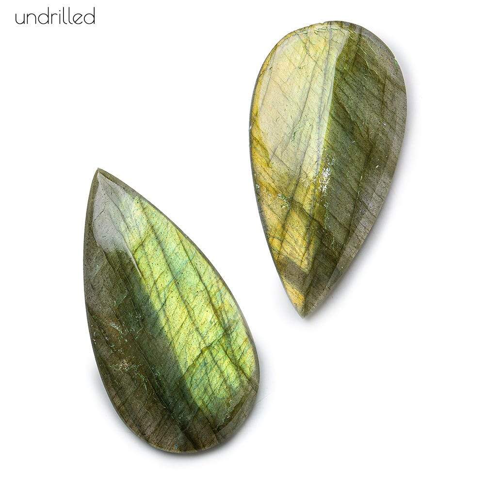  34x18x4mm Labradorite Gem Quality Pavilion Facet Pear Focal Set of 2 