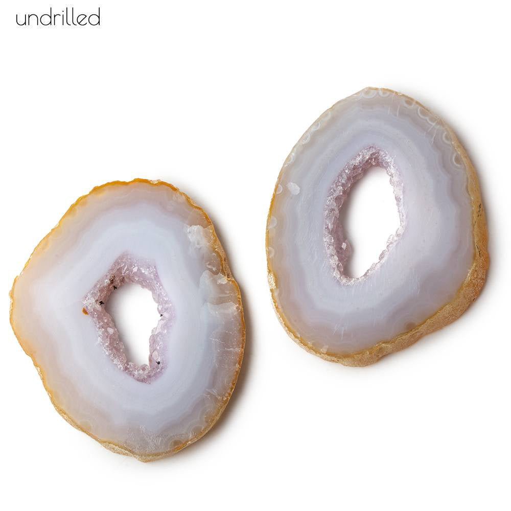  34x27mm Blue Lace Occo Agate Slice Bead Set of 2 pieces 