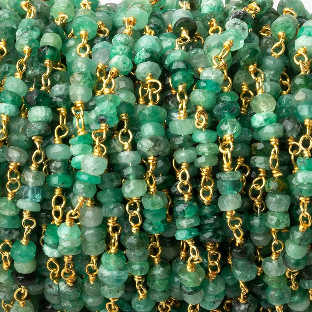 3.5-4mm Emerald faceted rondelle Trio Vermeil Chain by the foot 93 beads per 