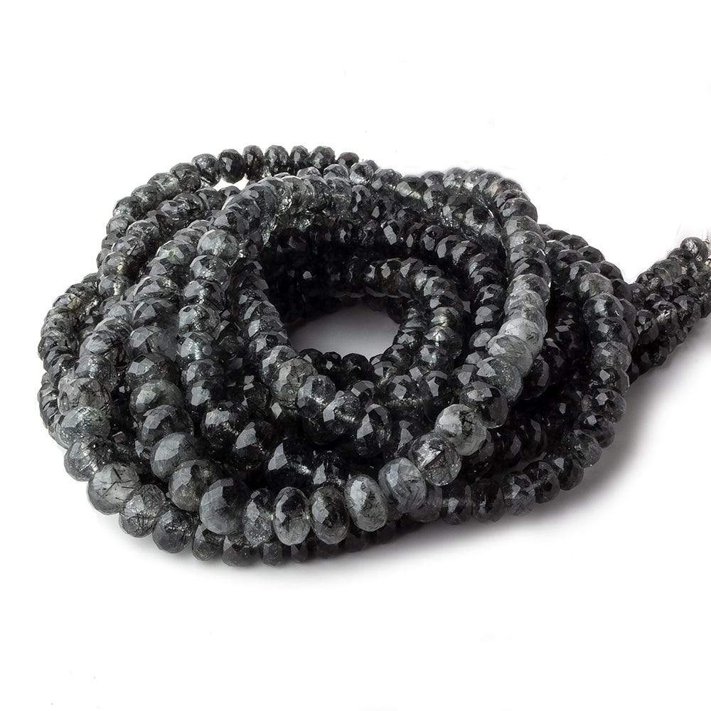  3.5-7mm Black Tourmalinated Quartz faceted rondelle beads 18 inch 135 pieces A 