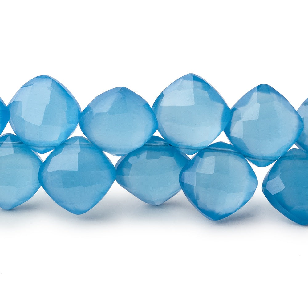  9x9mm Santorini Blue Chalcedony faceted pillows 8 inch 40 beads 