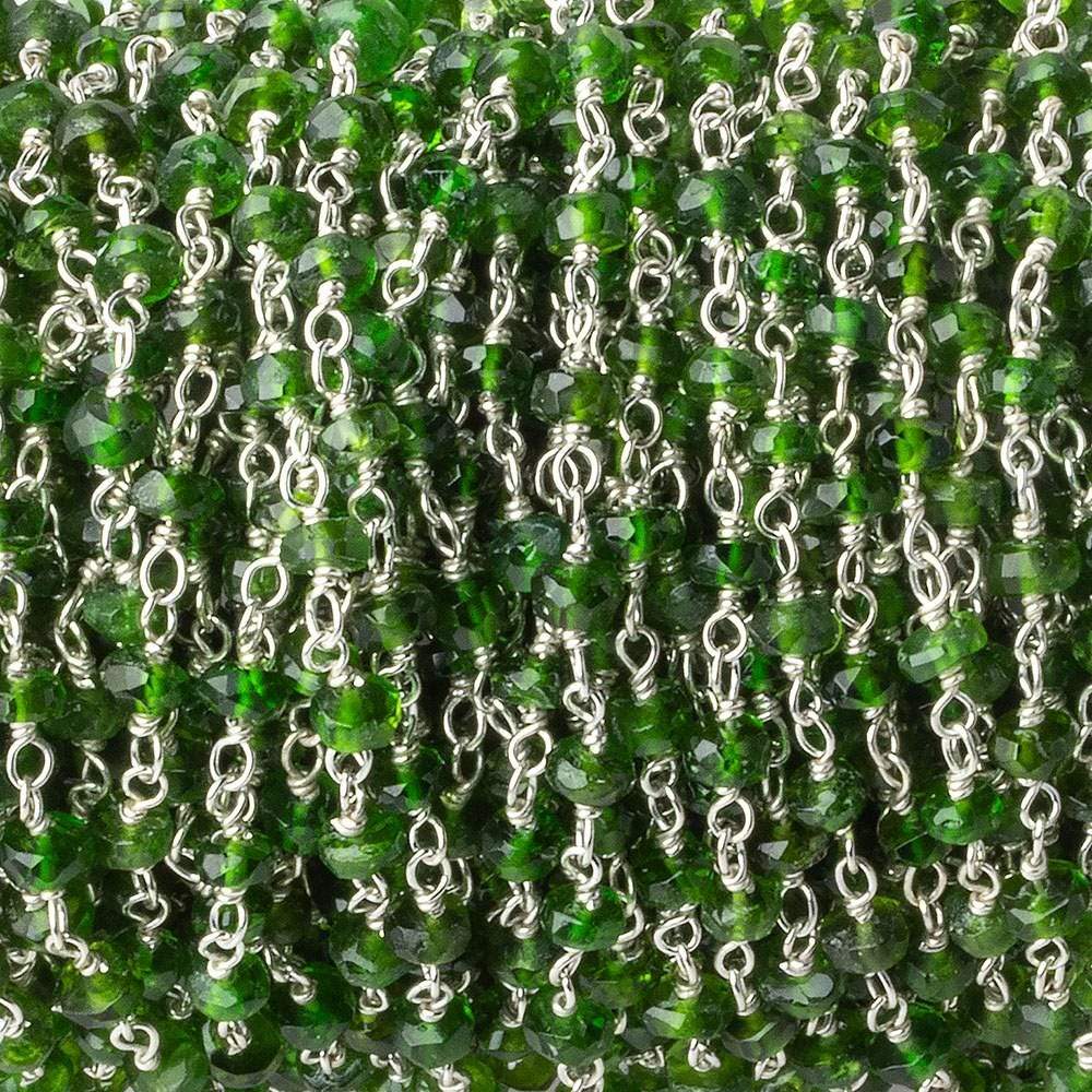  3.5mm Chrome Tourmaline faceted rondelle Silver .925 Chain by the foot 