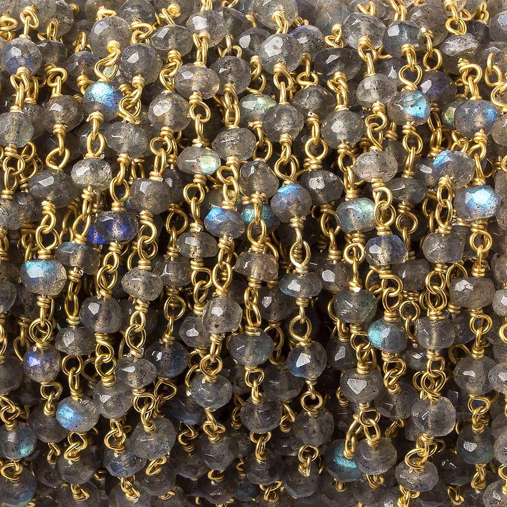  3.5mm Labradorite faceted rondelle Vermeil Chain by the foot 