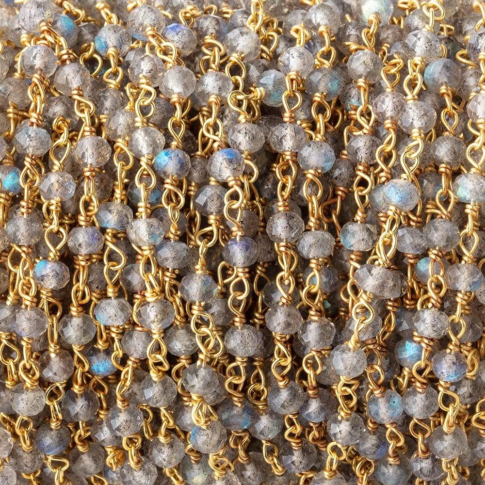  3.5mm Labradorite Micro Faceted Rondelles on Vermeil Chain by the Foot 38pcs 