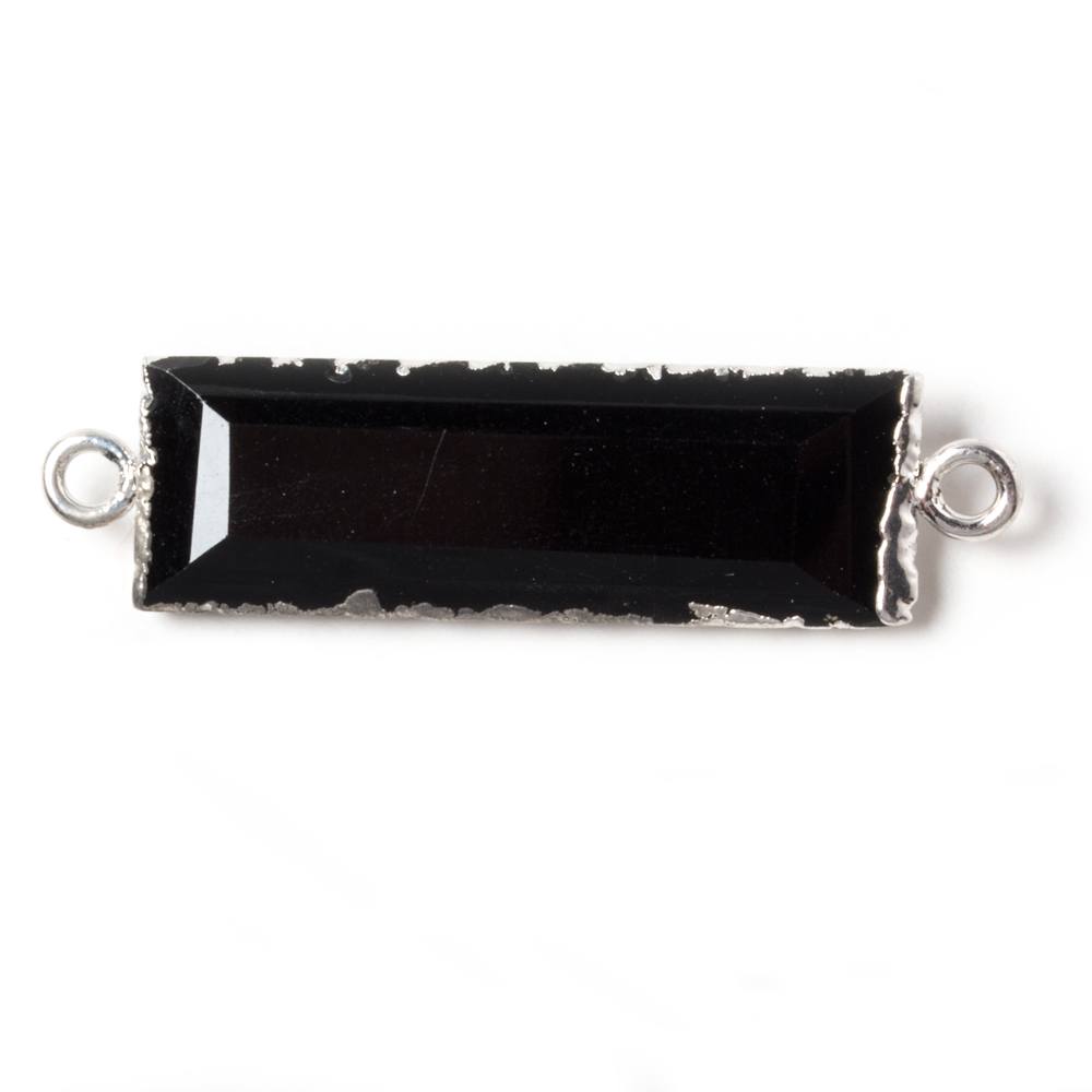  35x10mm Silver Leafed Black Chalcedony Faceted Bar Connector 1 piece 
