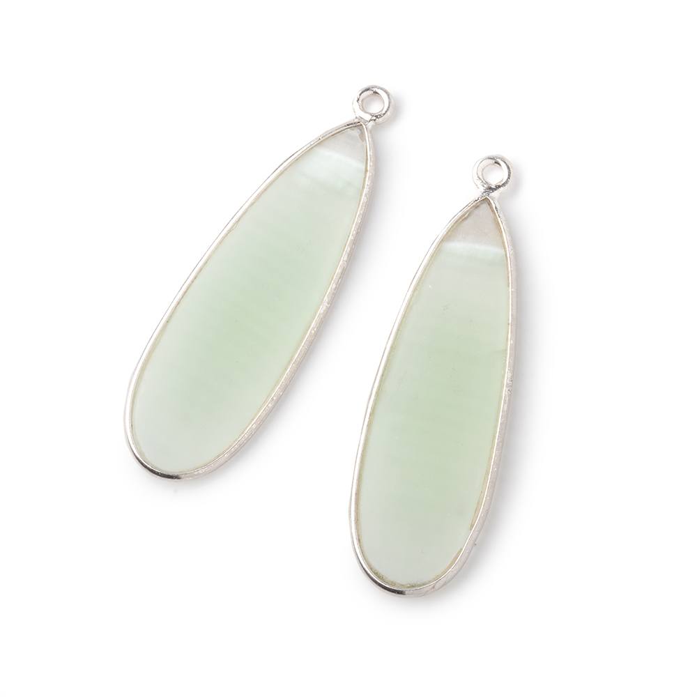  35x12mm .925 Silver Bezel Matte Banded Agate Pear Set of 2 Pendants 