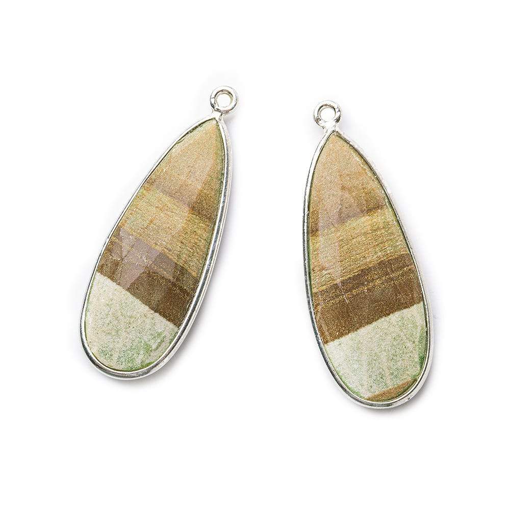  35x14mm Sterling Silver .925 Bezeled Banded Desert Jasper Pear Set of 2 pendants 