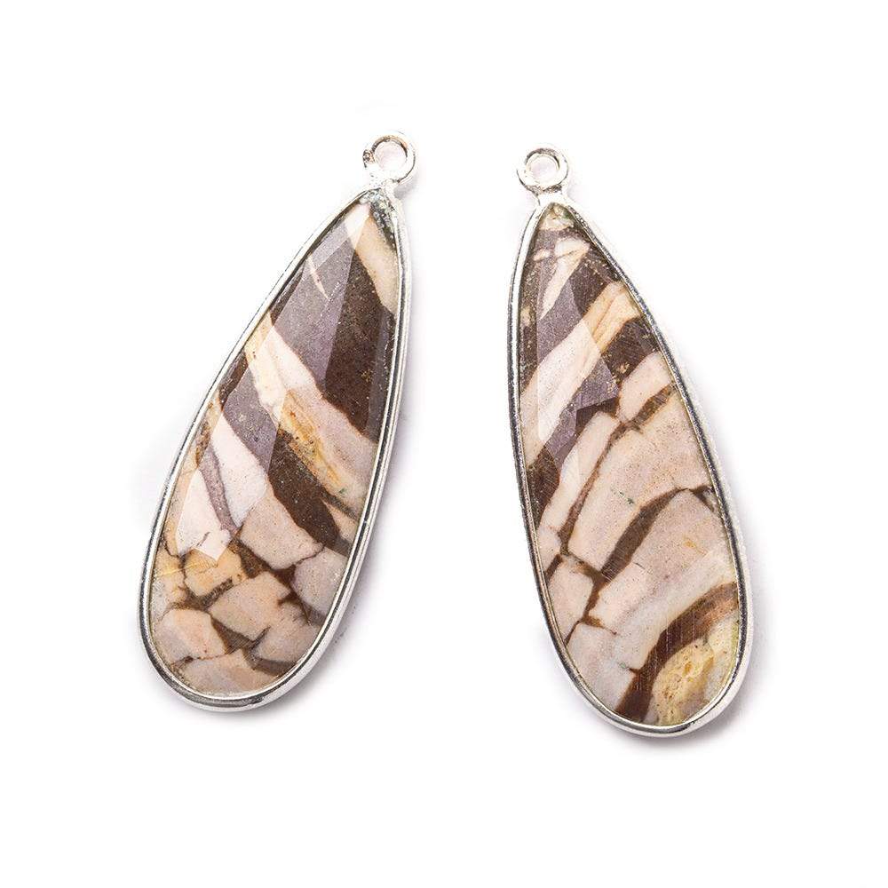  35x14mm Sterling Silver .925 Bezeled Brown Zebra Jasper Pear Set of 2 pendants 