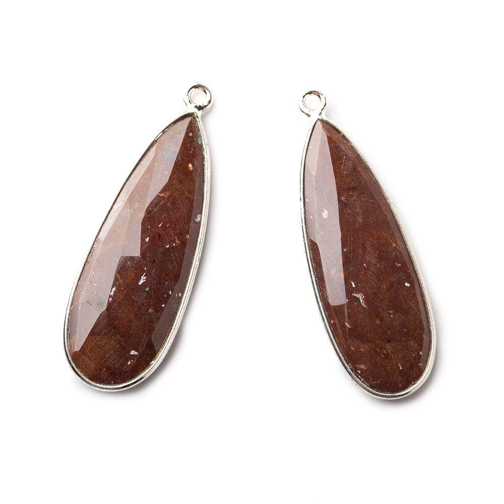  35x14mm Sterling Silver .925 Bezeled Red Jasper Pear Set of 2 pendants 