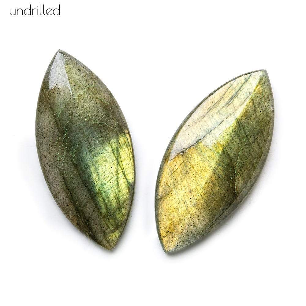  35x16x4mm Labradorite Gem Quality Pavilion Facet Marquise Focal Set of 2 