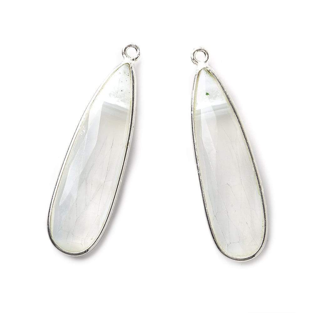  36x11mm Sterling Silver .925 Bezeled Banded White Agate Pear Set of 2 pendants 
