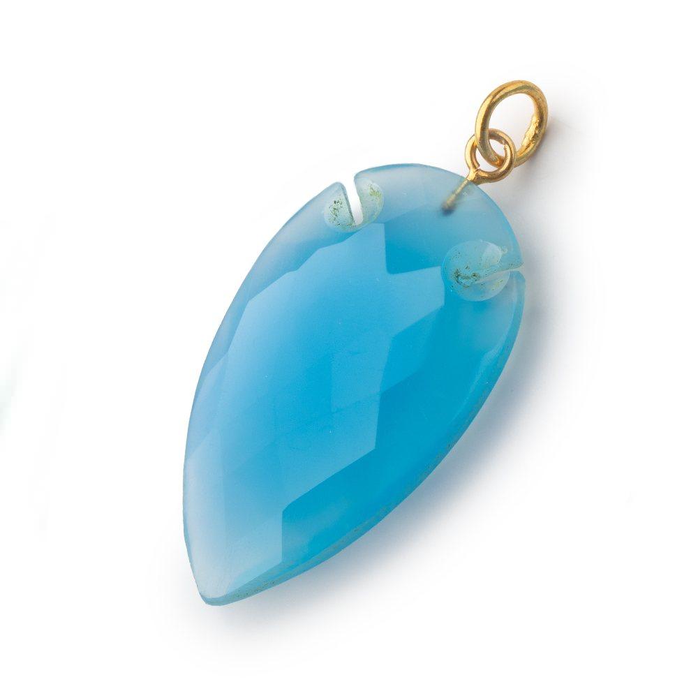  36x20mm Santorini Blue Chalcedony Faceted Arrowhead Focal Pendant 1 piece 