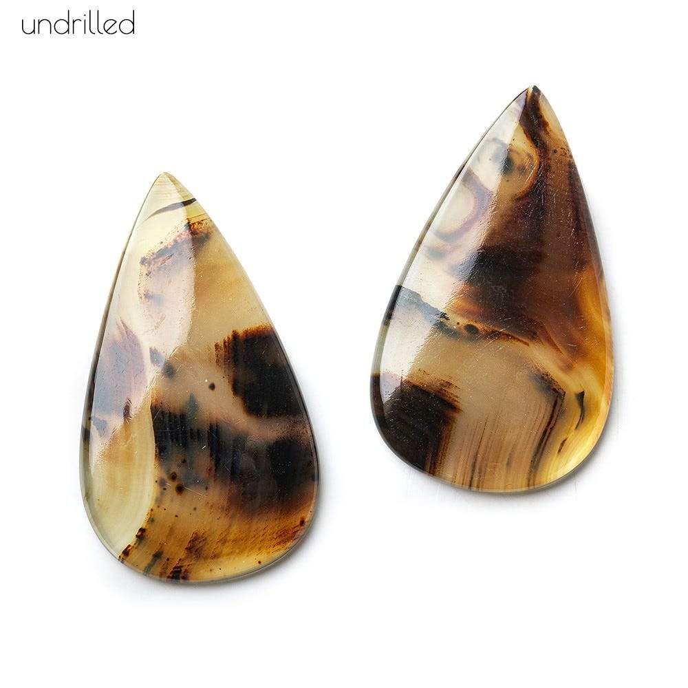  36x21x3mm Cream & Brown Agate Plain Pear Gem Quality Focal Set of 2 