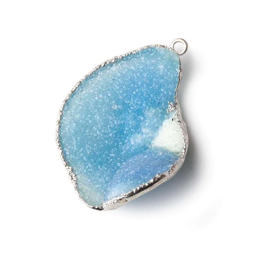  36x29x12mm Silver Leafed White & Blue Concave Drusy Focal Pendant 1 piece 
