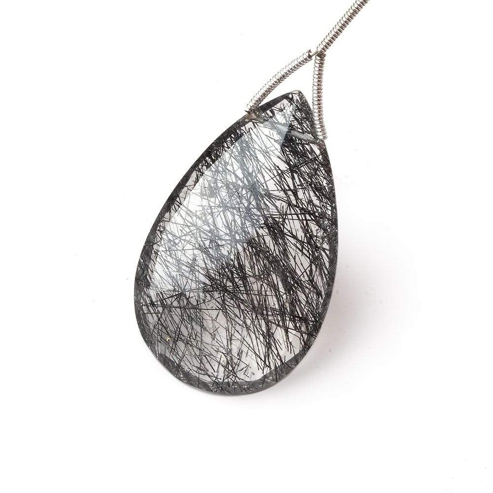  37x23x6mm Silver Rutilated & Black Tourmalinated Quartz Pear 1 bead AAA 