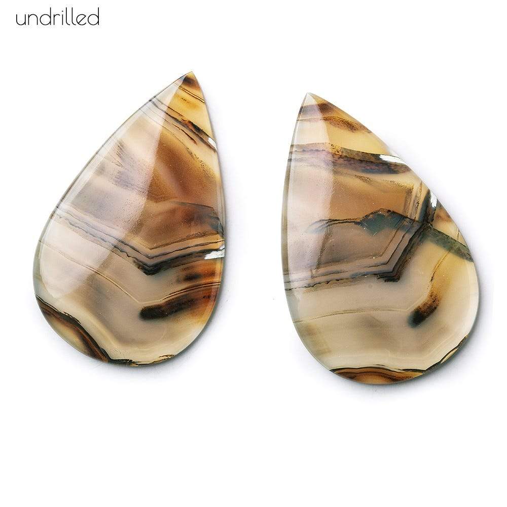  38x24x3mm Cream & Brown Agate Plain Pear Gem Quality Focal Set of 2 