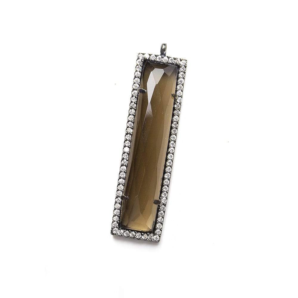  39x10.5mm Black Gold CZ Bezel Smoky Hydro Quartz Bar Pendant 1 piece 