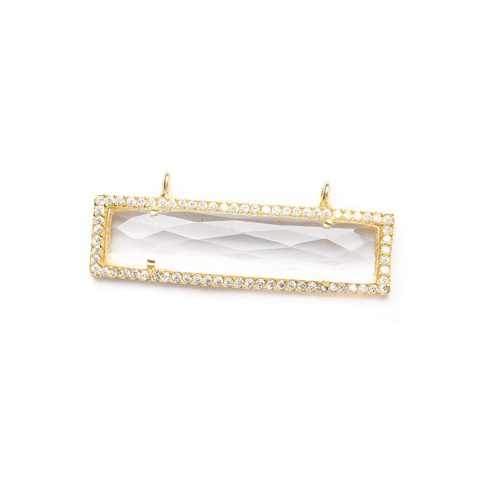  39x10.5mm Vermeil Bezel CZ & Crystal Quartz Bar 2 Prong East - West Connector 1 piece 