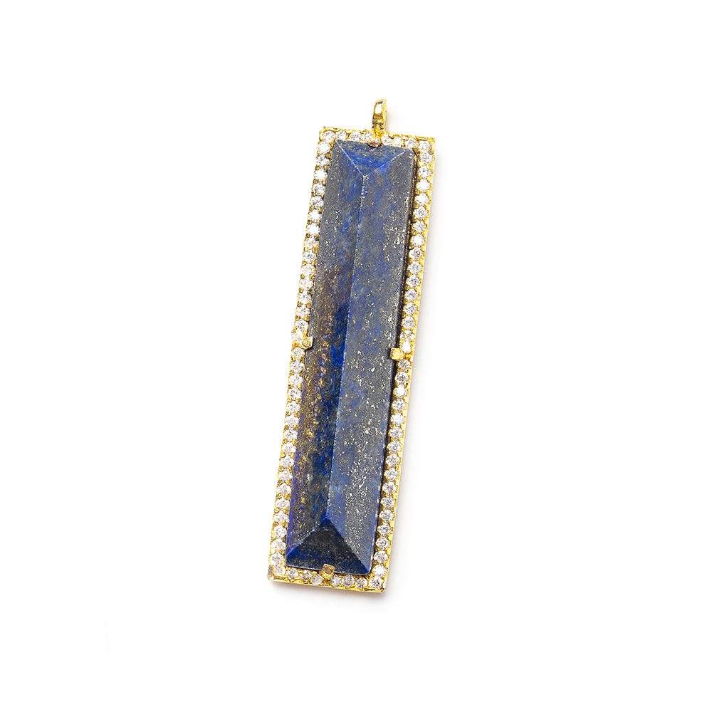  39x10.5mm Vermeil Bezel CZ & Lapis Lazuli Pavilion Faceted Bar Pendant 1 piece 