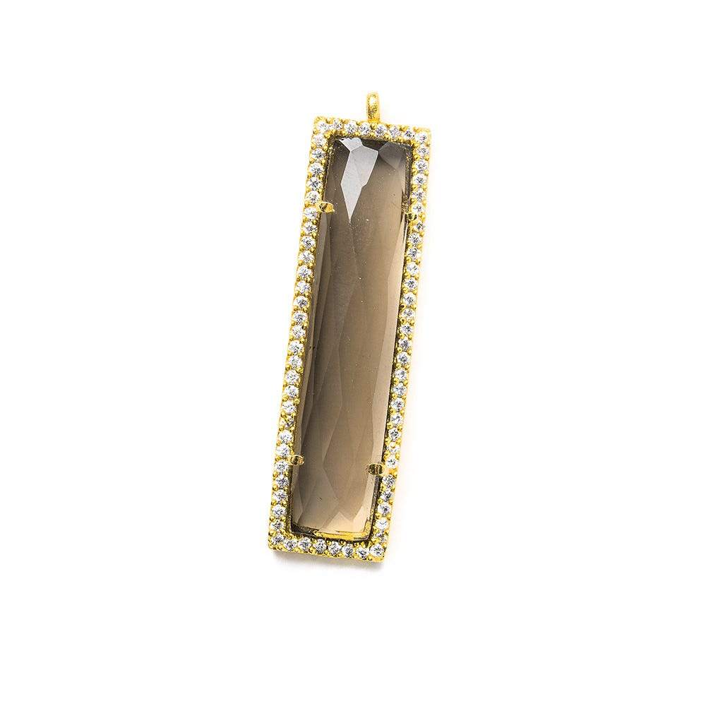  39x10.5mm Vermeil CZ Bezel Smoky Hydro Quartz Bar Pendant 1 piece 