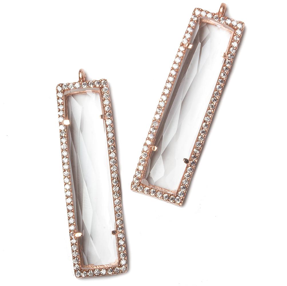  39x10.5mm Rose Gold Bezel CZ and Crystal Quartz Bar 1 ring Pendant 1 piece 