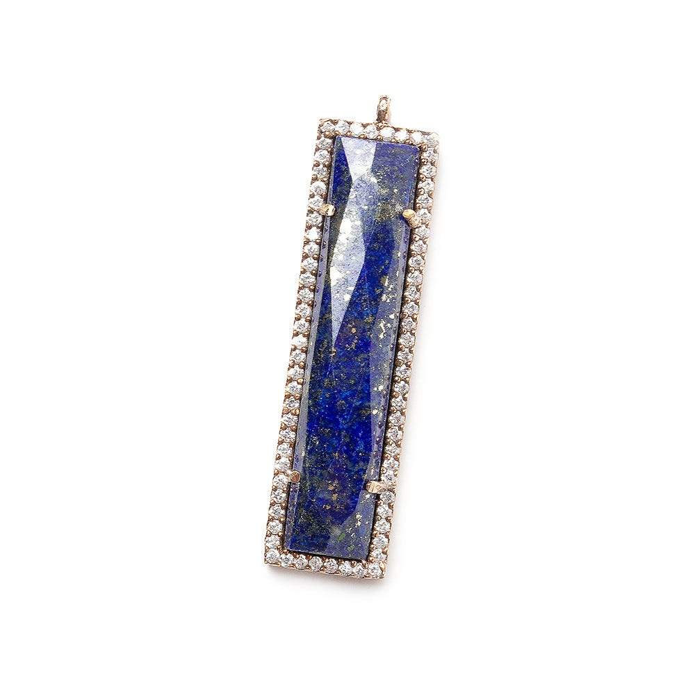  39x10.5mm Rose Gold Bezel CZ & Lapis Lazuli Bar Pendant 1 piece 