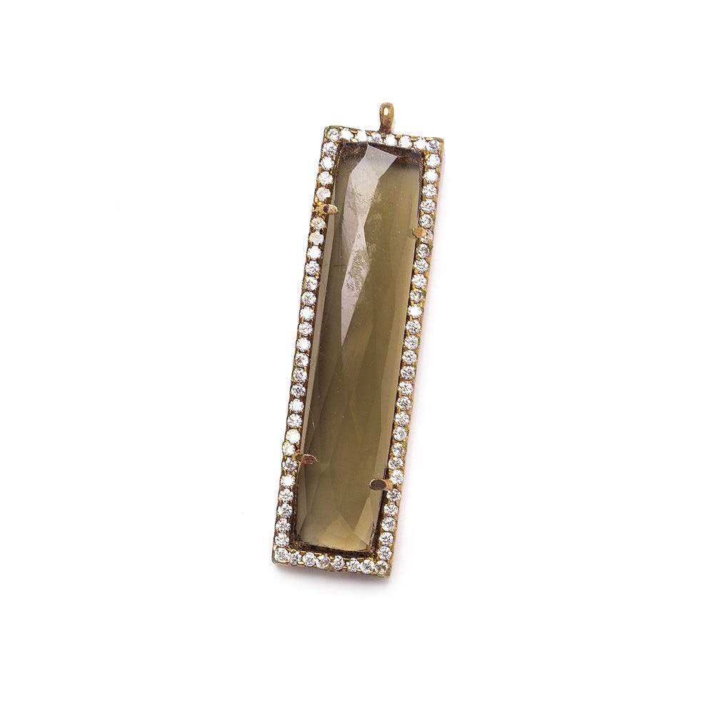  39x10.5mm Rose Gold CZ Bezel Smoky Hydro Quartz Bar Pendant 1 piece 