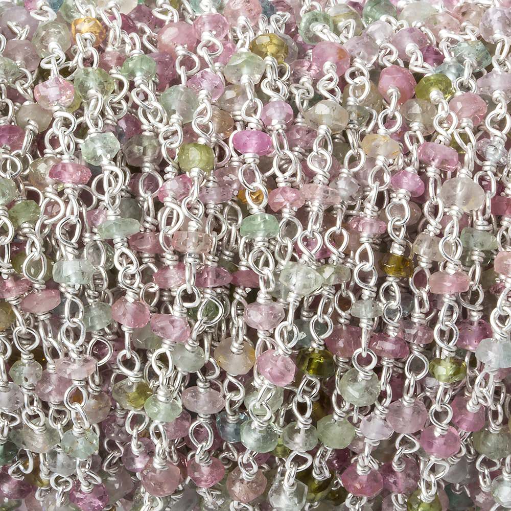  3mm Afghani Tourmaline faceted rondelle Silver .925 Chain by the foot 48 pcs 