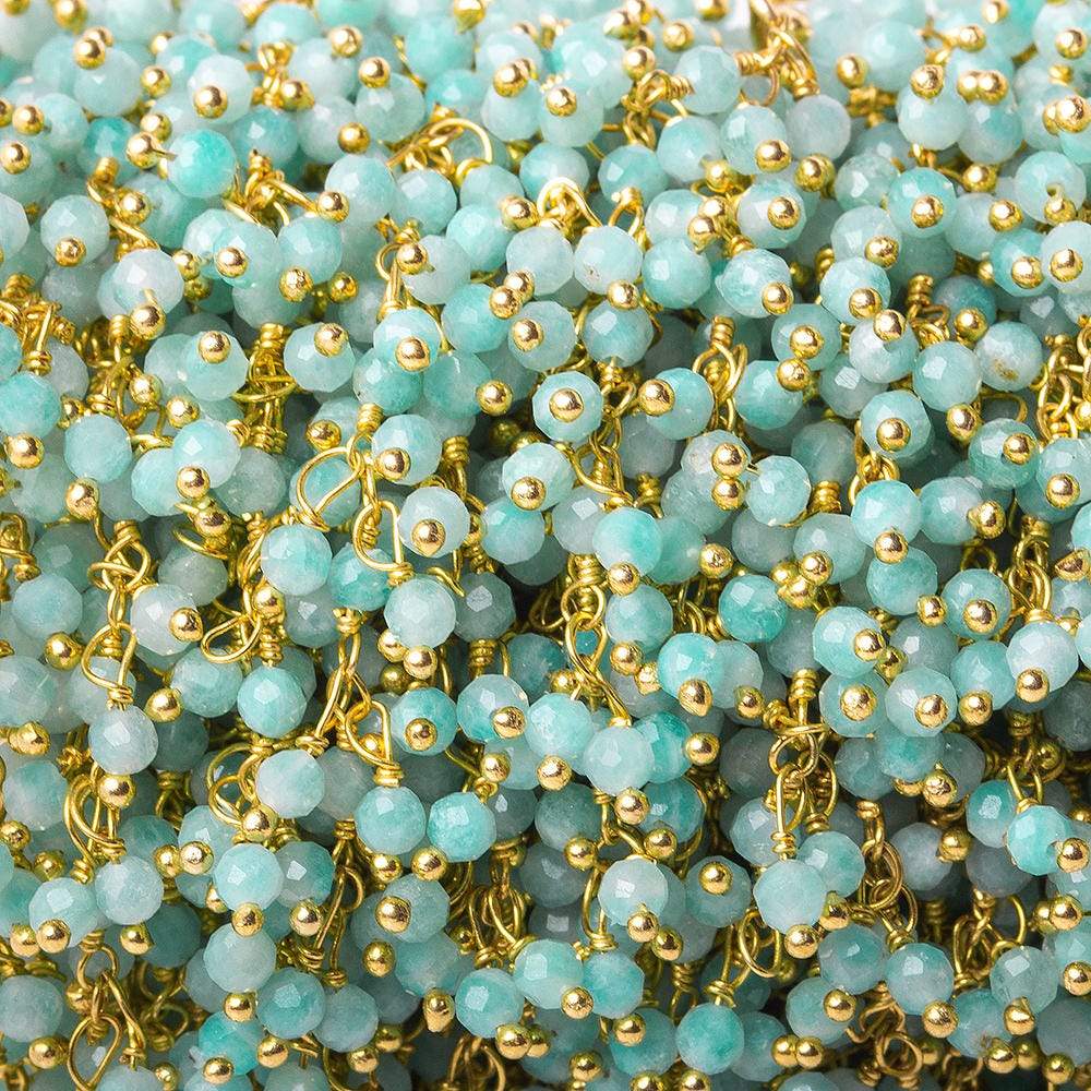  3mm Amazonite micro-faceted round Gold Dangling Chain by the foot 