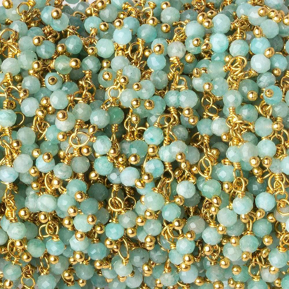  3mm Amazonite micro faceted round Gold plated Dangling Chain by the foot 