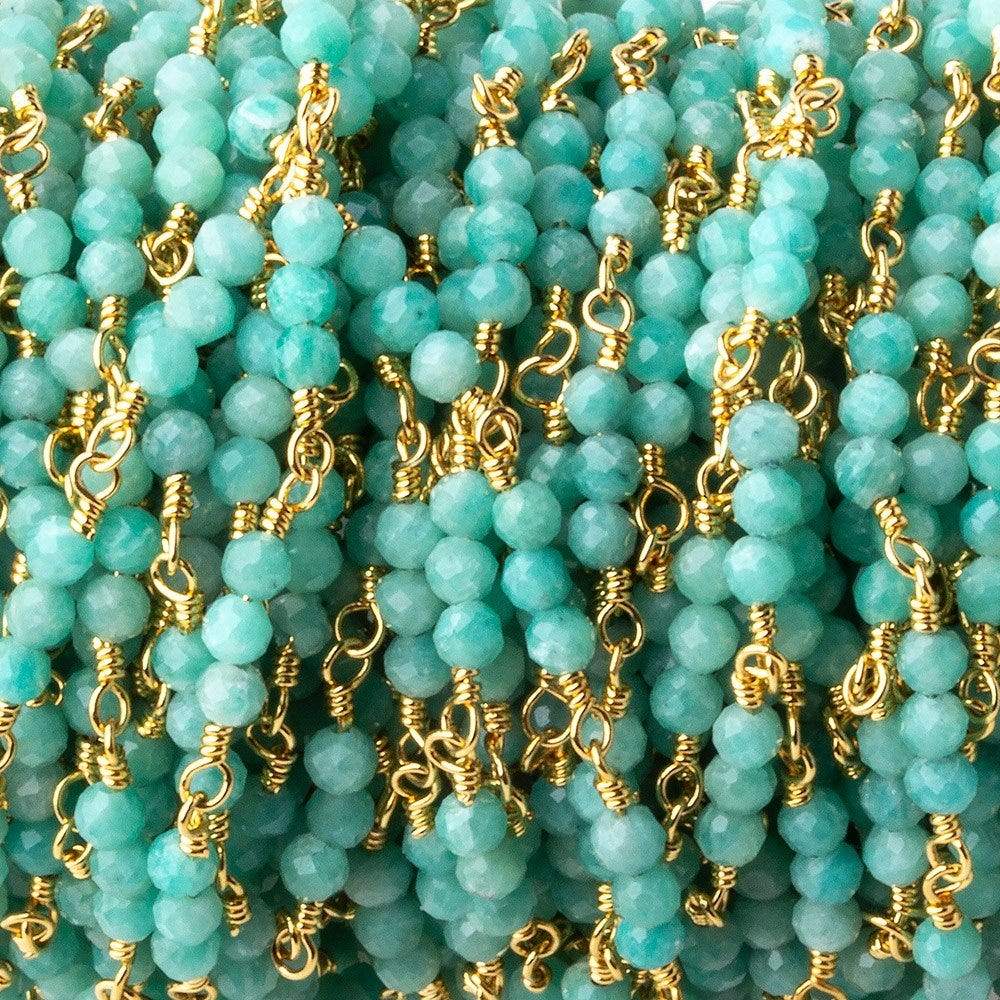  3mm Amazonite micro faceted round Trio Gold Chain by the foot 73 beads per 