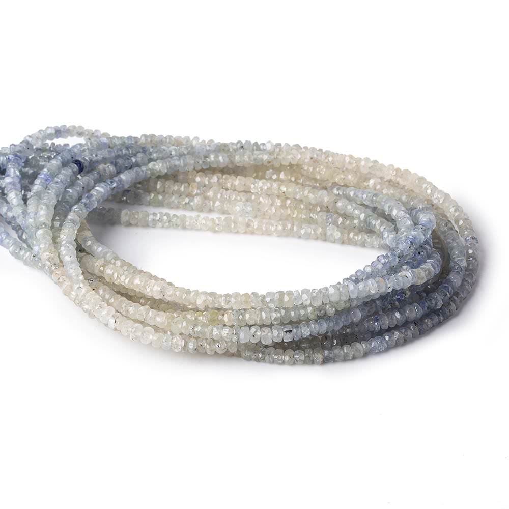  3mm Blue & White Sapphire native cut faceted rondelles 18 inch 260 beads 