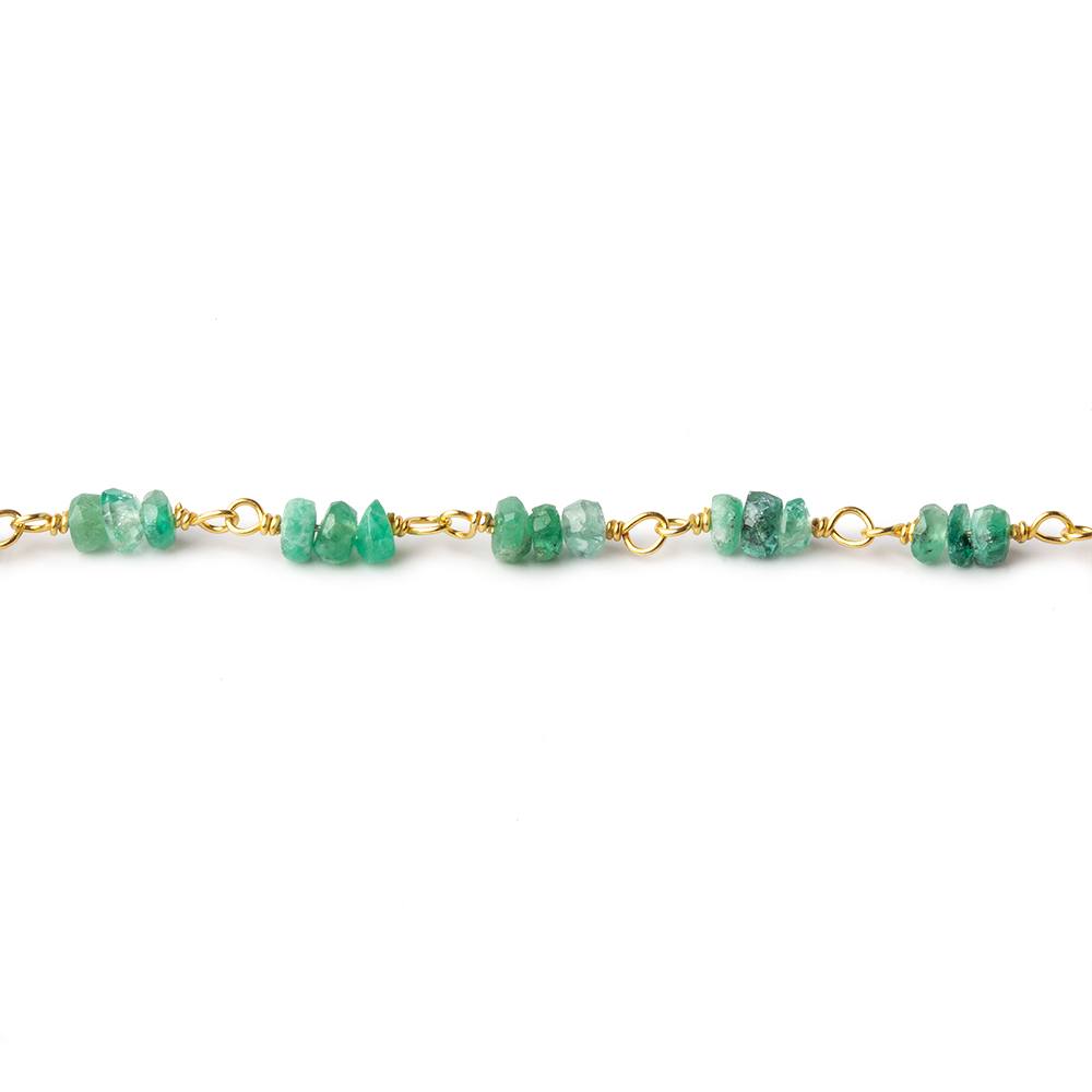  3mm Emerald faceted rondelle Trio Vermeil Chain by the foot 96 beads per 