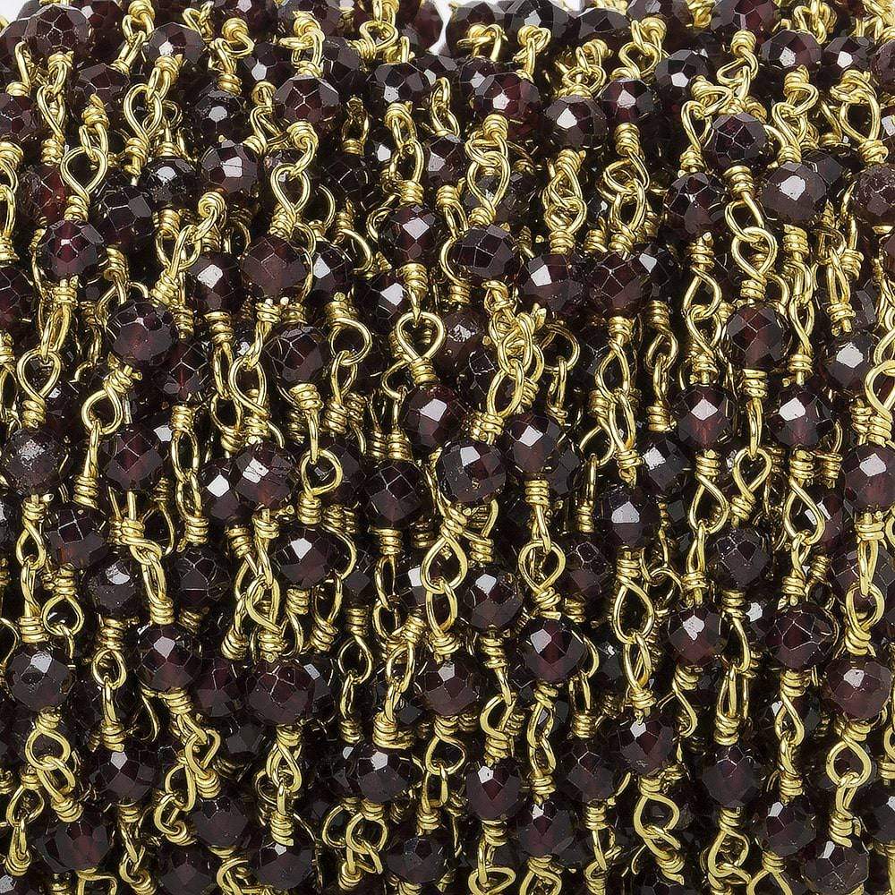  3mm Garnet micro-faceted rondelle Gold Chain by the foot 35 pieces 